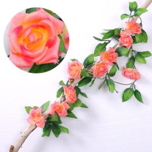 Guirlande De Roses Artificielles 1,8 M - Soie Et Fil Métallique - Décoration Mariage, Maison, Fête - Couleur Orange